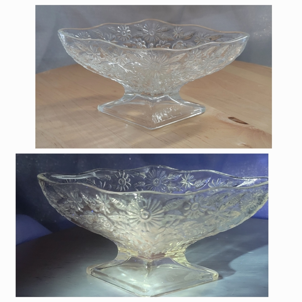 Vintage Indiana Glass Pineapple Floral Pedestal Bowl Diamond Shape Compote